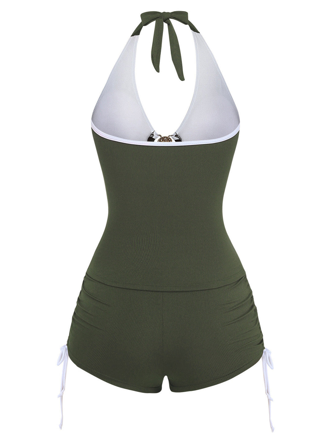 [Pre-Sale] Light Coffee Sleeveless Drawstring Shorts Bikini Set, vintage swimsuit, swimwear - perfect for women who love vintage and retro fashion
