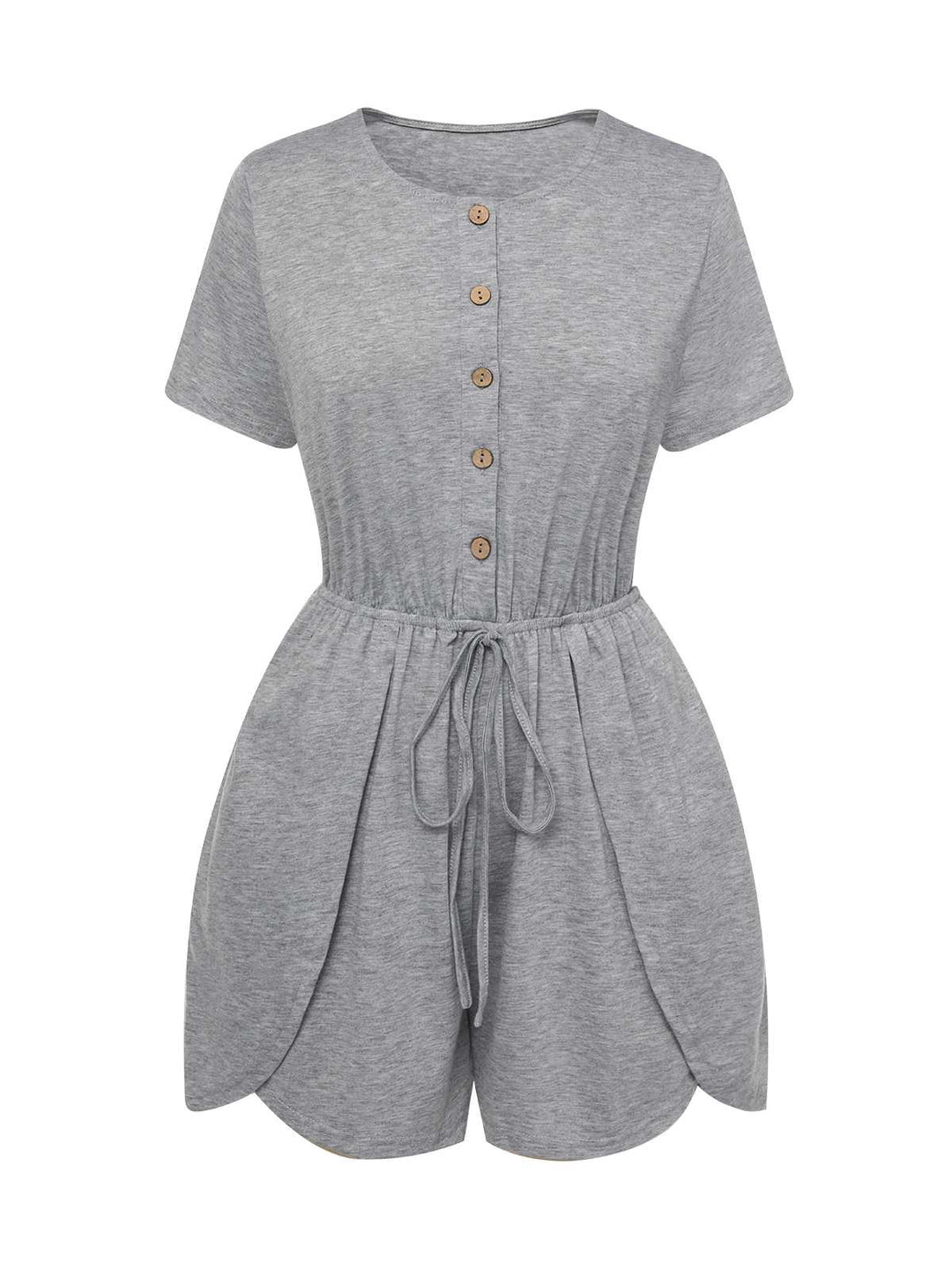 She finds her 1950s story in this Light Gray 1950s Round Neck Solid Romper