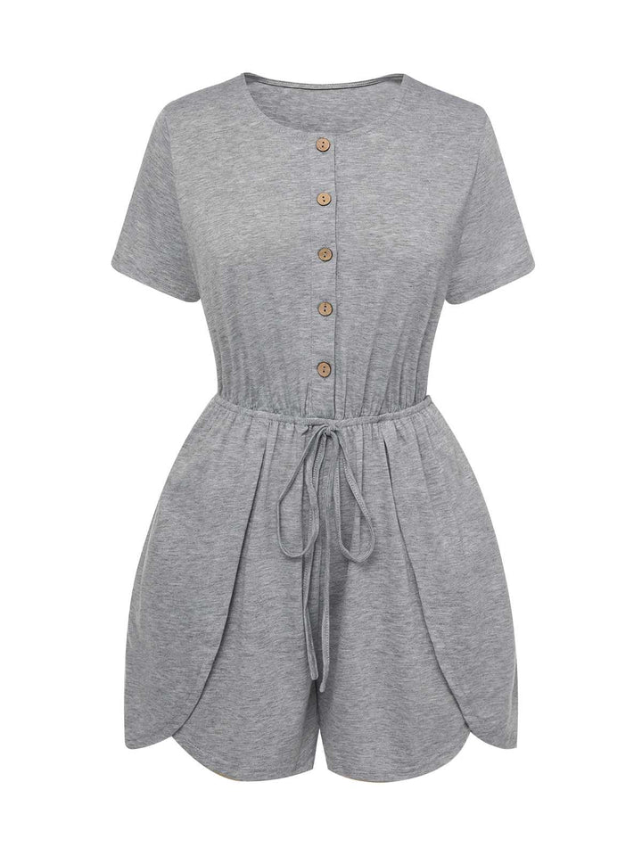 She finds her 1950s story in this Light Gray 1950s Round Neck Solid Romper