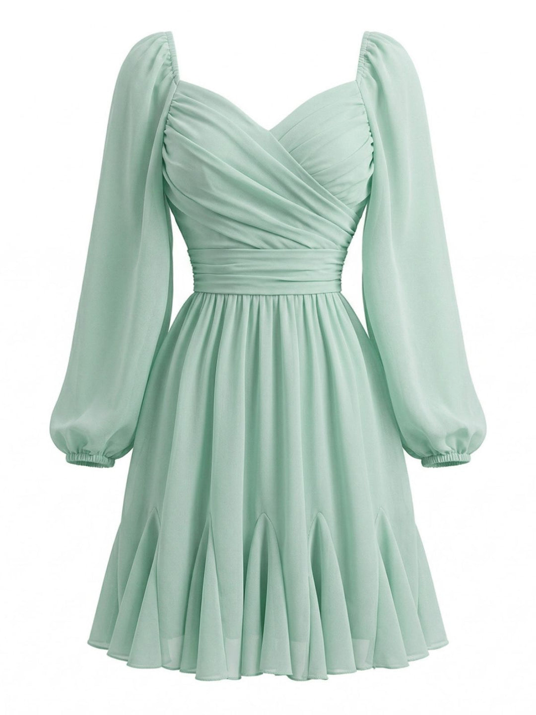 Light Green 1950s Chiffon Lantern Sleeve Ruffled Dress - vintage dress, retro fashion, rockabilly, pin-up fashion for vintage lovers