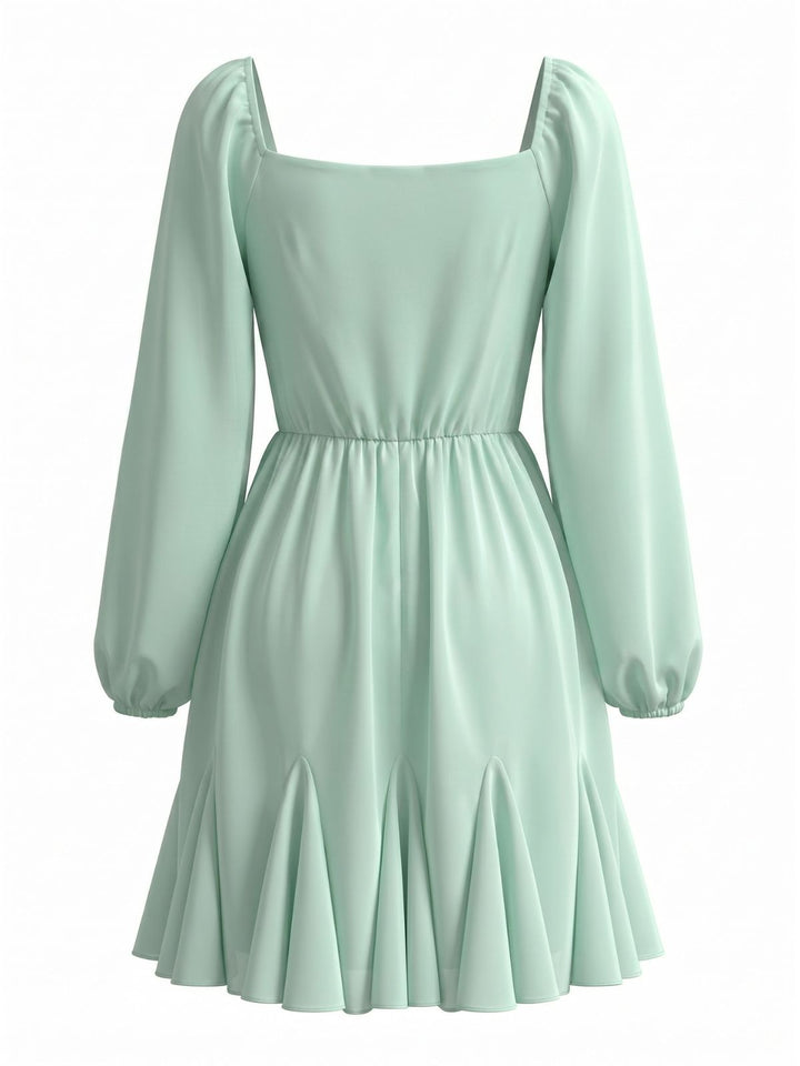 Light Green 1950s Chiffon Lantern Sleeve Ruffled Dress, vintage dress, retro fashion, rockabilly, pin-up fashion - perfect for women who love vintage and retro fashion
