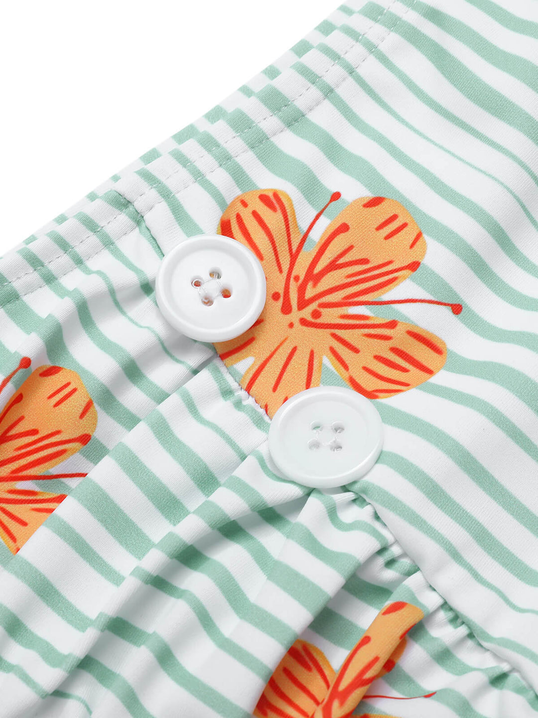Light Green 1950s Floral Stripe Swimsuit &amp; Skirt Cover-Up — because 1950s glamour never goes out of style
