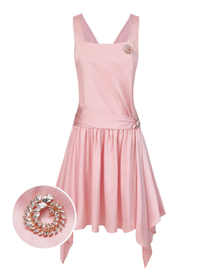 Light Pink 1920s Satin Square Neck Back Bow Dress - vintage dress, retro fashion, Gatsby party