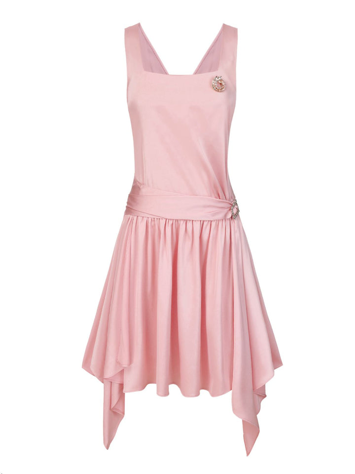 Light Pink 1920s Satin Square Neck Back Bow Dress - vintage dress, retro fashion, Gatsby party