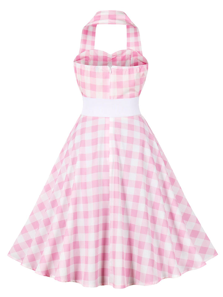 Light Pink 1950s Halter Plaids Belted Dress: where 1950s romance meets her modern spirit