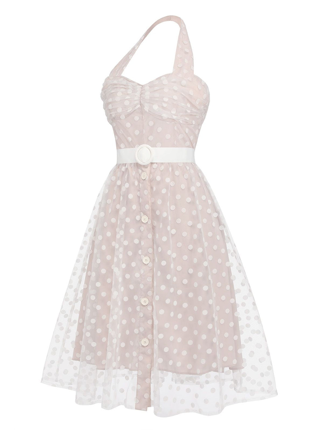Light Pink 1950s Halter Romper &amp; Polka Dots Skirt — vintage elegance for the modern woman