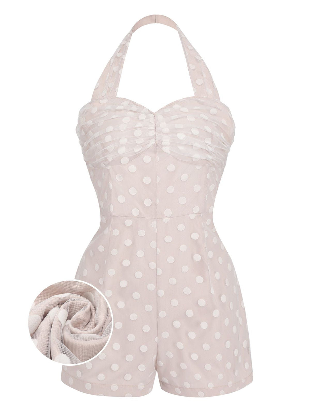 Light Pink 1950s Halter Romper &amp; Polka Dots Skirt — vintage elegance for the modern woman
