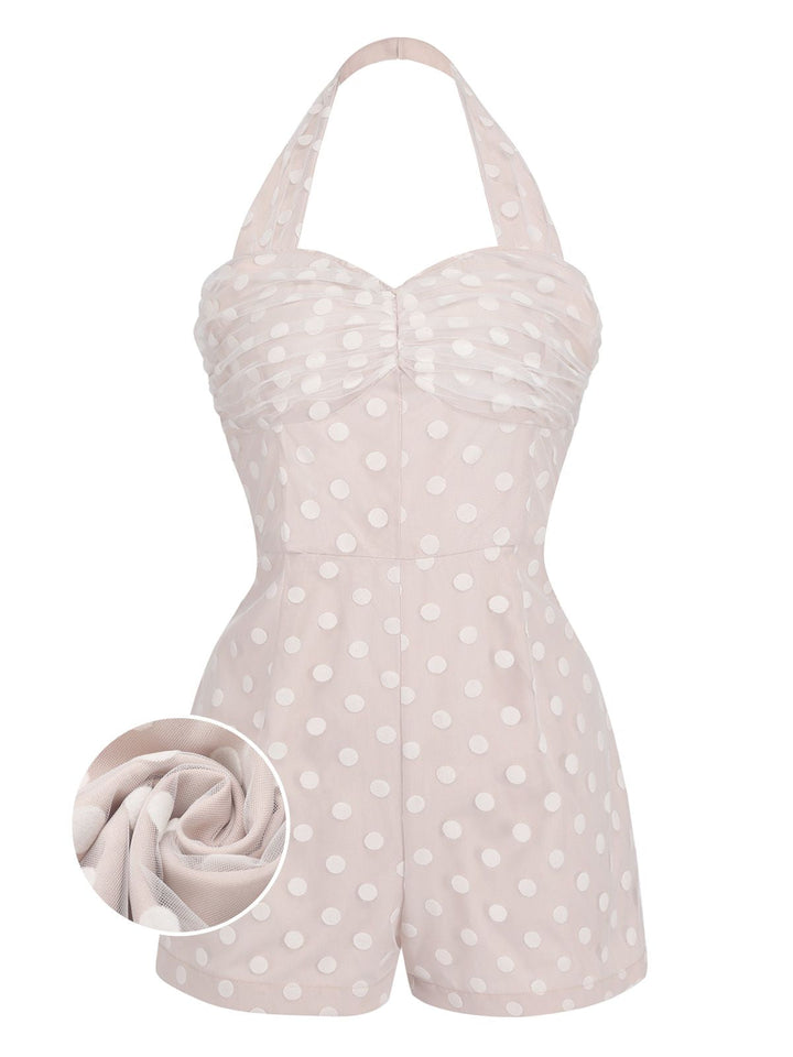 Light Pink 1950s Halter Romper &amp; Polka Dots Skirt — vintage elegance for the modern woman