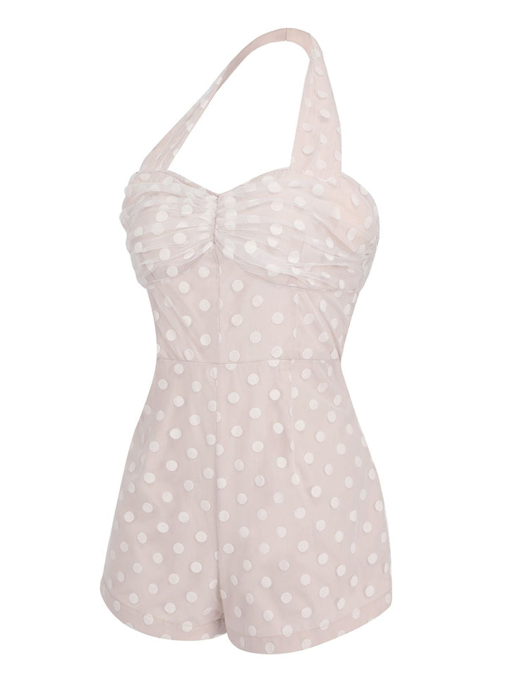 Light Pink 1950s Halter Romper &amp; Polka Dots Skirt — vintage elegance for the modern woman