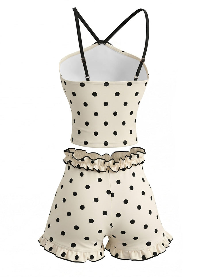 Light Yellow Polka Dot Bikini Set, vintage swimsuit, swimwear - perfect for women who love vintage and retro fashion