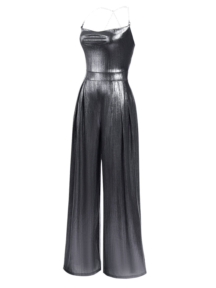 Metallic 1980s Cowl Neck Spaghetti | 1980s | vintage romper, retro jumpsuit