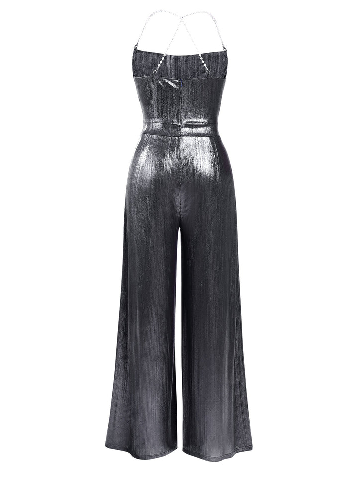 Metallic 1980s Cowl Neck Spaghetti | 1980s | vintage romper, retro jumpsuit