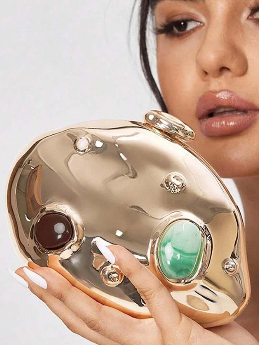 Metallic Stone Inlay Evening Bag - vintage fashion, retro style