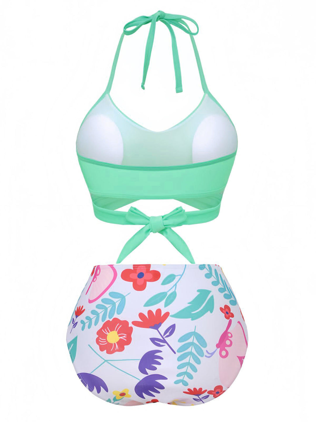 Mint Green 1940s Floral High-Waist Bikini Swimsuit - vintage swimsuit, pin-up style