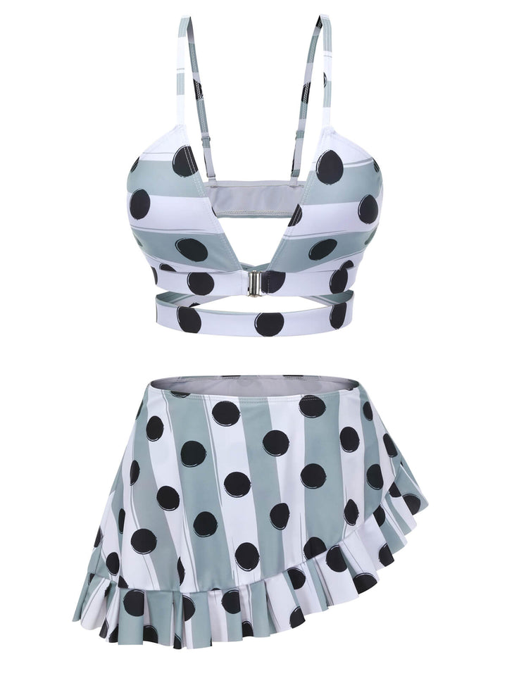 Multi 1940s Striped Polka Dots Strap Swimsuit, vintage swimsuit, pin-up swimwear - perfect for women who love vintage and retro fashion