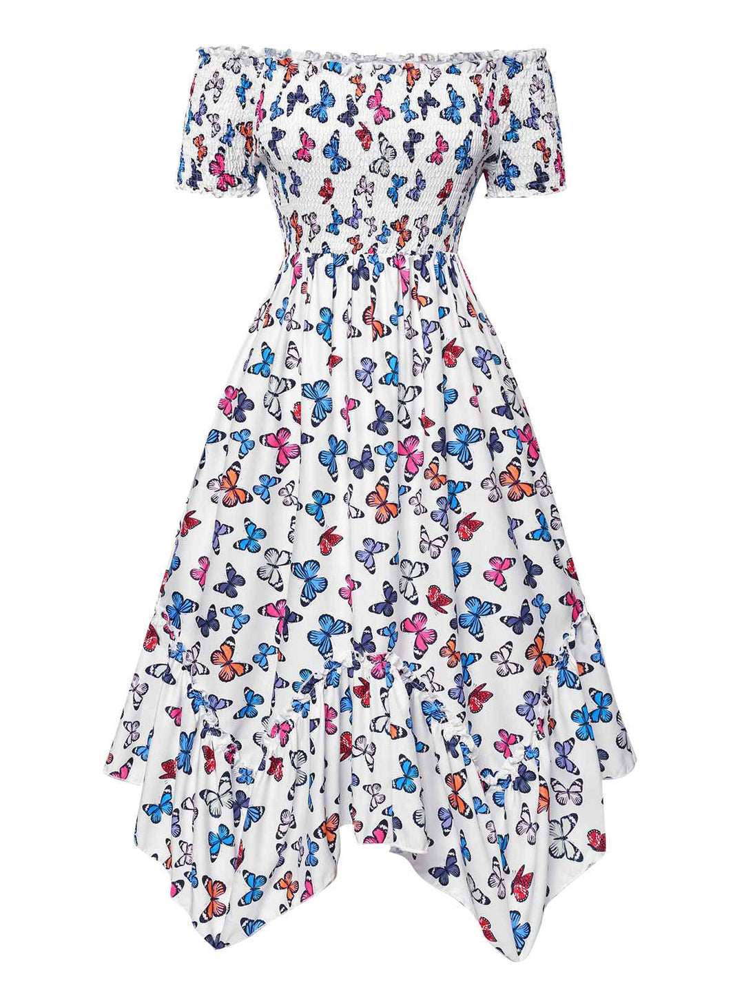 1930s Butterfly Print OffShoulder Irregular | 1930s | vintage dress, retro fashion