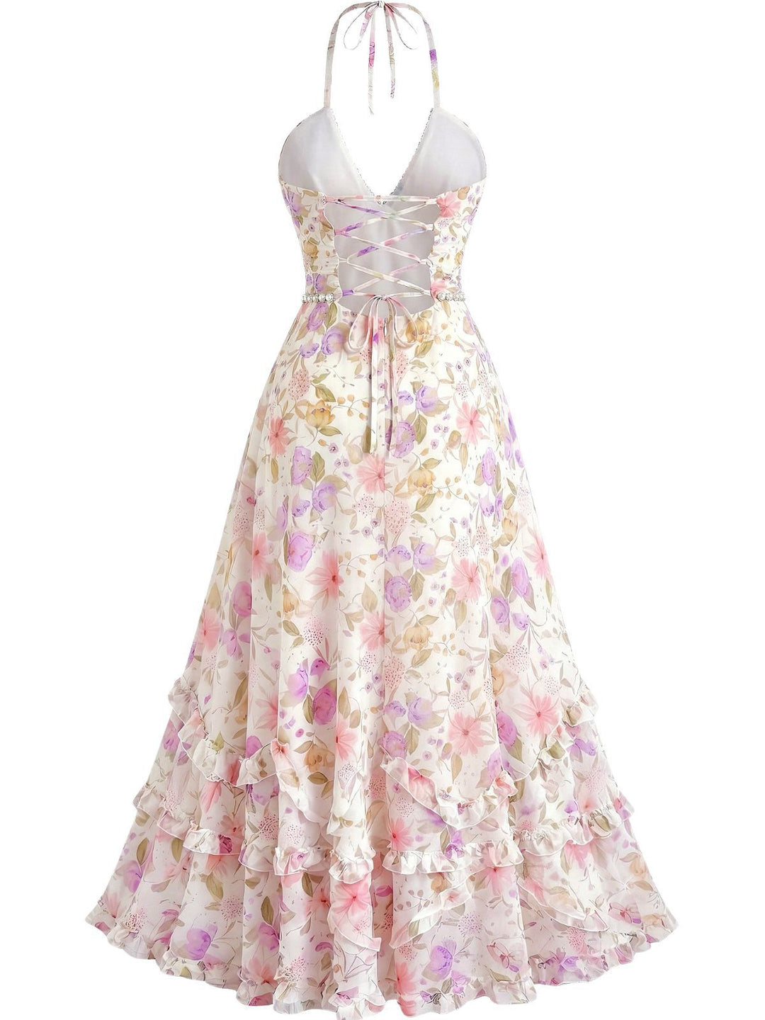 Multicolor 1930s Floral Halter Maxi Dress, vintage dress, retro fashion, floral print - perfect for women who love vintage and retro fashion
