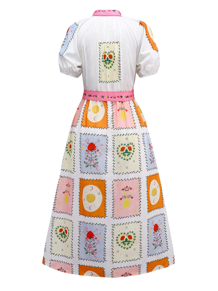 Multicolor 1930s Floral Sun Moon Belted Dress - vintage dress, retro fashion
