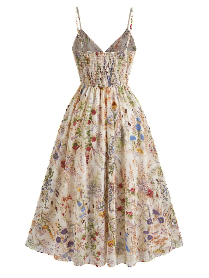 [Pre-Sale] [Plus Size] Multicolor 1930s Floral V-Neck Bohemian Slip Dress, vintage dress, retro fashion, floral print - perfect for women who love vintage and retro fashion