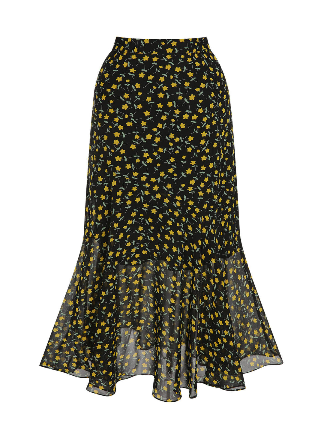 Multicolor 1930s Flowers Fishtail Skirt: 1930s grace for the woman who dances through life