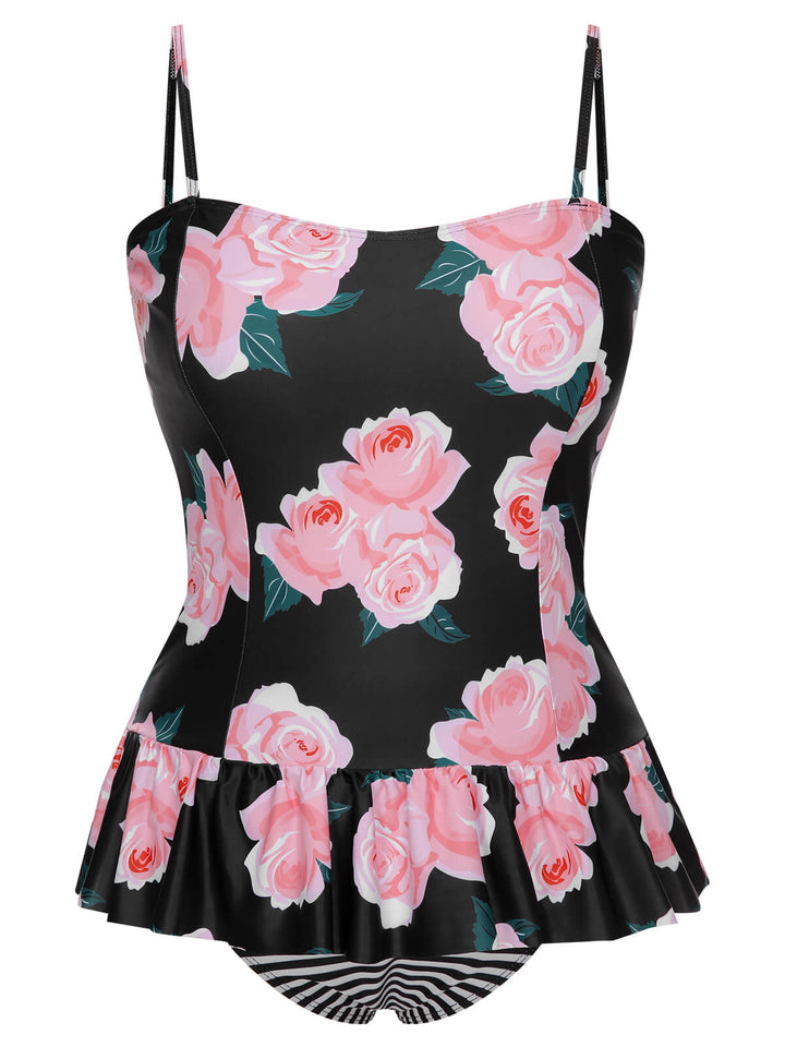 Multicolor 1930s Ruffled Hem Printed Swimsuit: 1930s Riviera elegance, reimagined for her