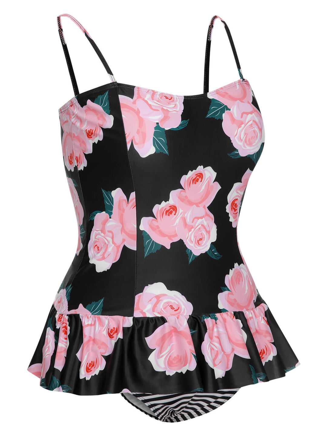 This Multicolor 1930s Ruffled Hem Printed Swimsuit carries 1930s vacation dreams in every stitch