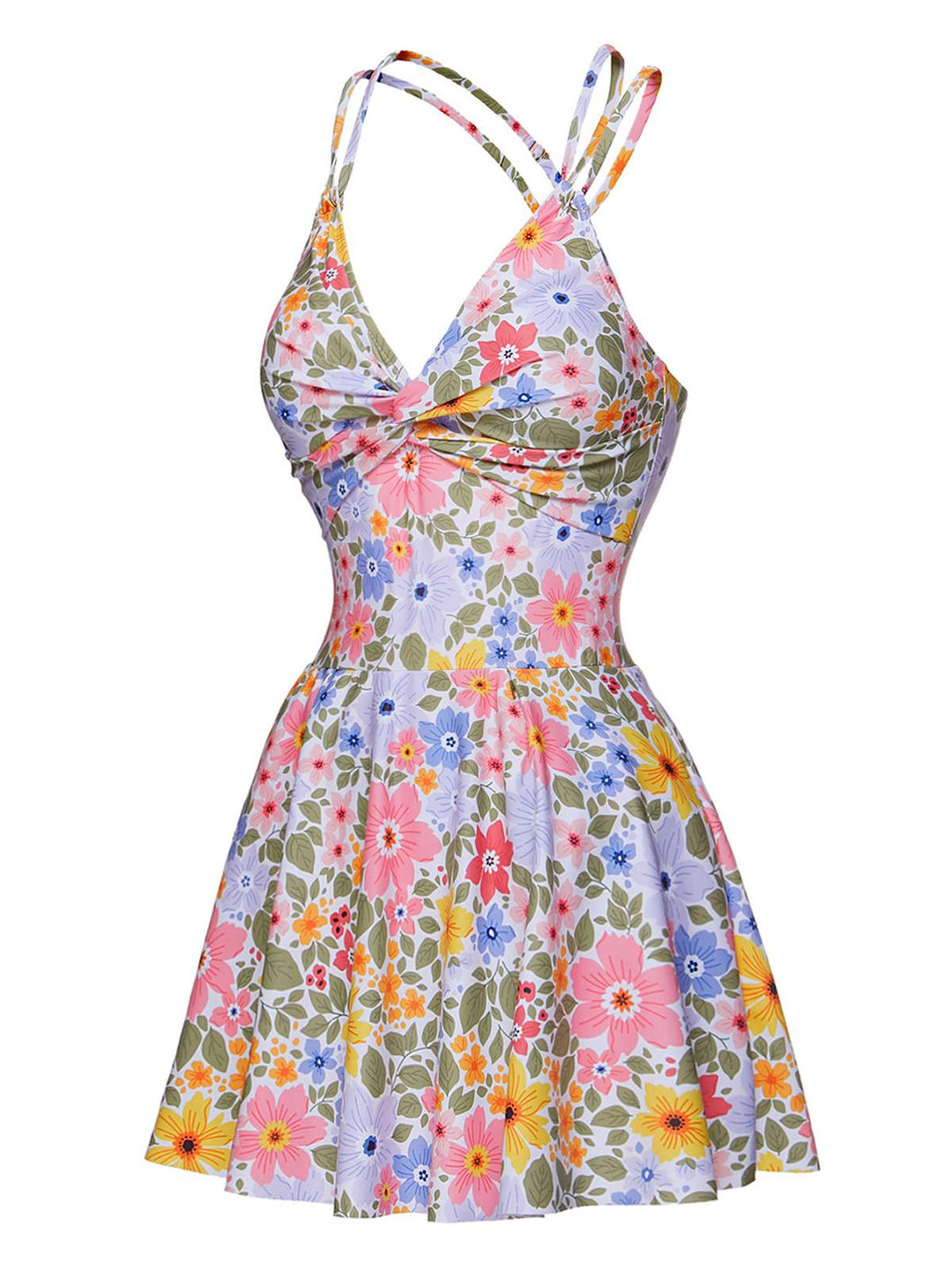 Multicolor 1940s Floral Back Cross Straps Swimsuit: 1940s Riviera elegance, reimagined for her