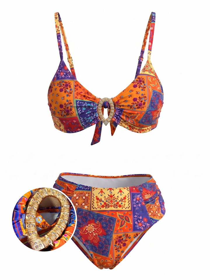 Multicolor 1940s Halter Bikini Tankini Set - vintage fashion, retro style