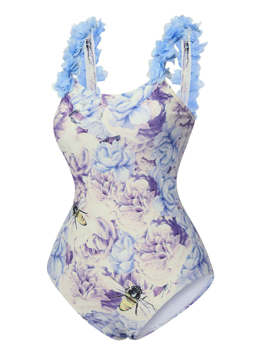Multicolor 1950s 3D-Flowers Spaghetti Straps Swimsuit, vintage swimsuit, pin-up swimwear - perfect for women who love vintage and retro fashion