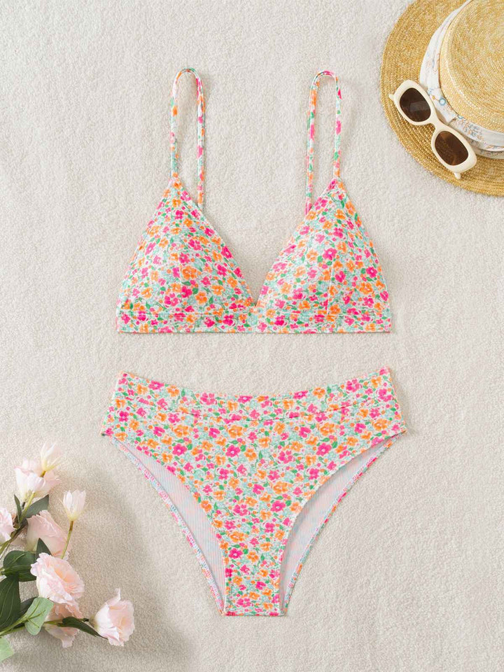 Multicolor 1950s Ditsy Floral Tie Back Bikini Set - vintage fashion, retro style