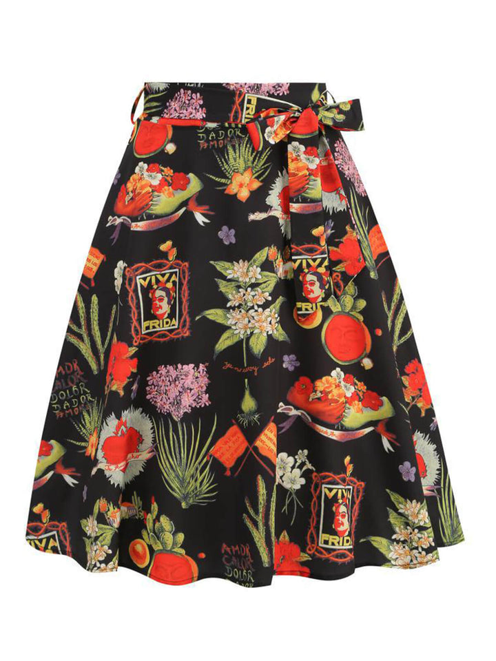 She sways in this Multicolor 1950s Frida Floral A-Line Skirt and it&