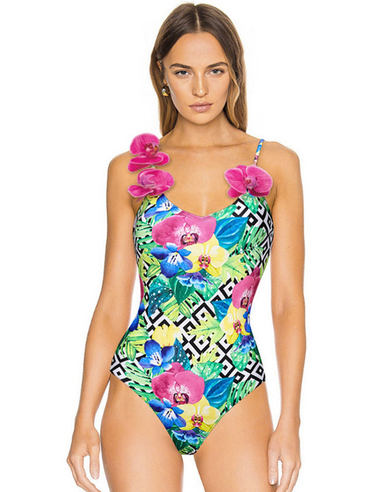 [Pre-Sale] Multicolor Halter Artificial Flowers Swimsuit, vintage swimsuit, swimwear - perfect for women who love vintage and retro fashion