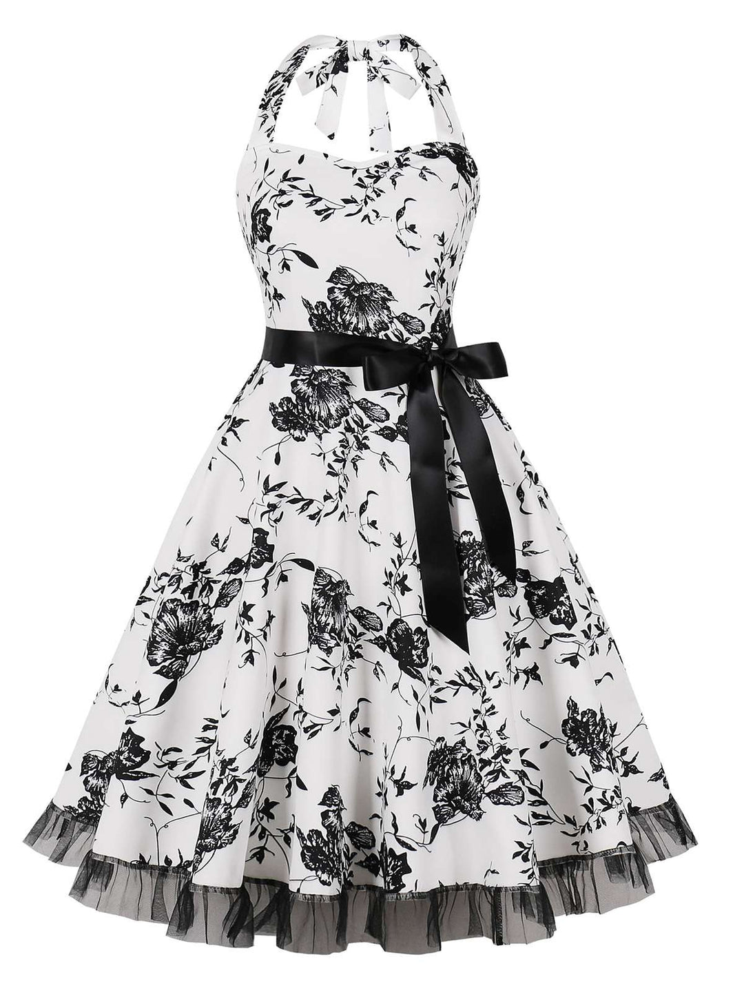 Multicolor 1950s Halter Floral Lace Hem Dress, vintage dress, retro fashion, rockabilly, pin-up fashion - perfect for women who love vintage and retro fashion