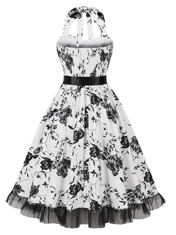 Multicolor 1950s Halter Floral Lace Hem Dress, vintage dress, retro fashion, rockabilly, pin-up fashion - perfect for women who love vintage and retro fashion