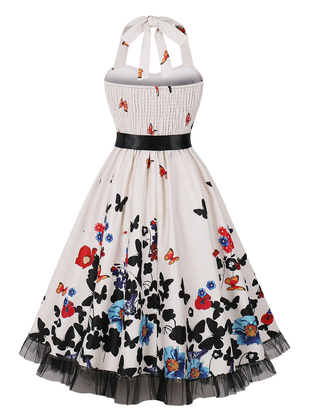 Multicolor 1950s Halter Floral Lace Hem Dress, vintage dress, retro fashion, rockabilly, pin-up fashion - perfect for women who love vintage and retro fashion
