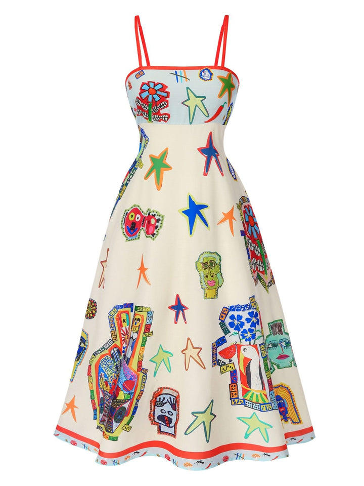 She slips into this Multicolor 1950s Marine Life Print Dress and suddenly it&