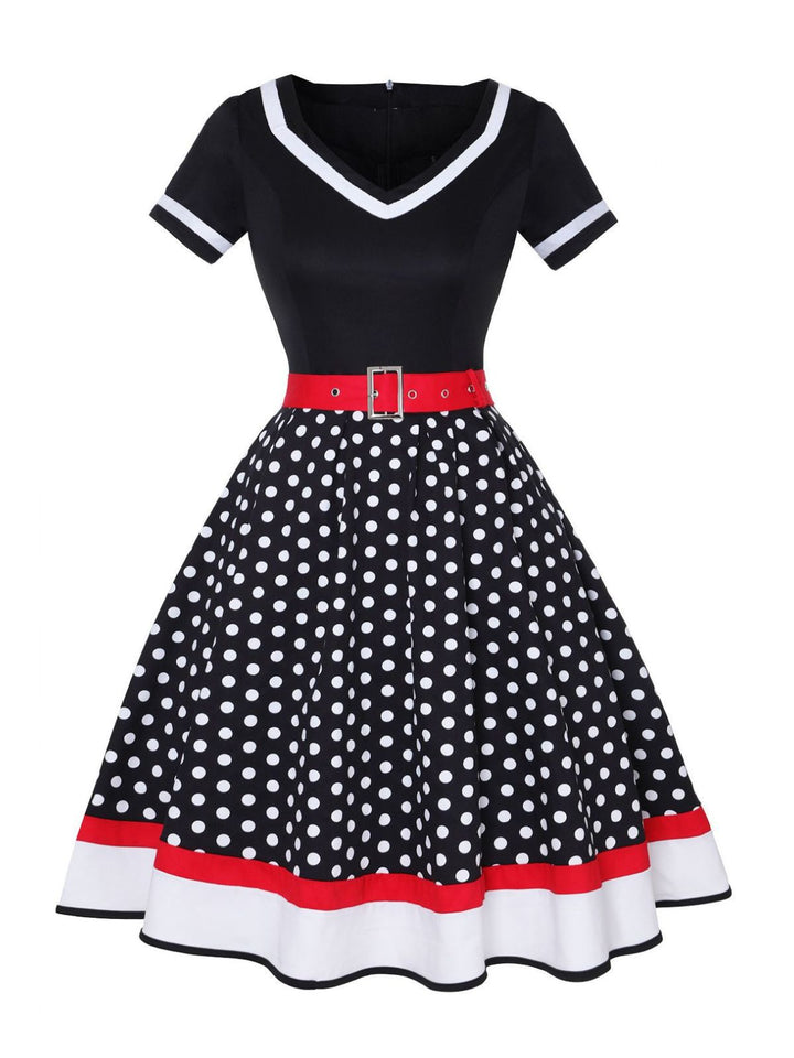 Multicolor 1950s Polka Dots Patchwork Belted Dress: timeless style reimagined