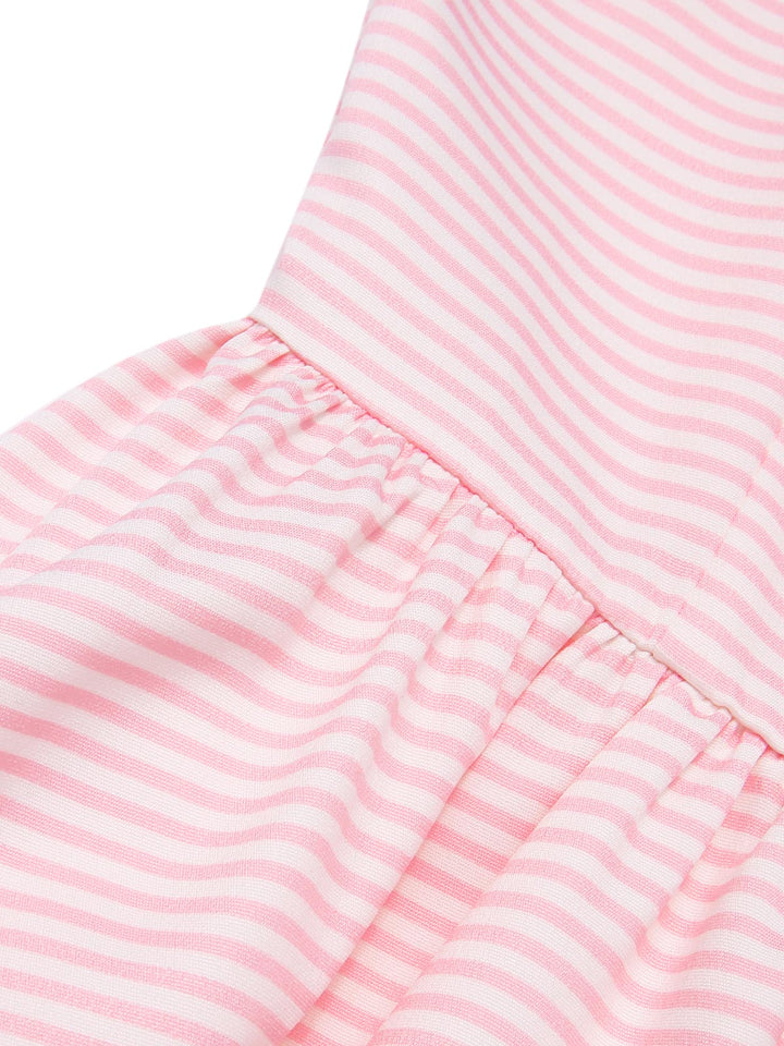 She slips into this Multicolor 1950s Rainbow Striped Boat Neck Dress and suddenly it&