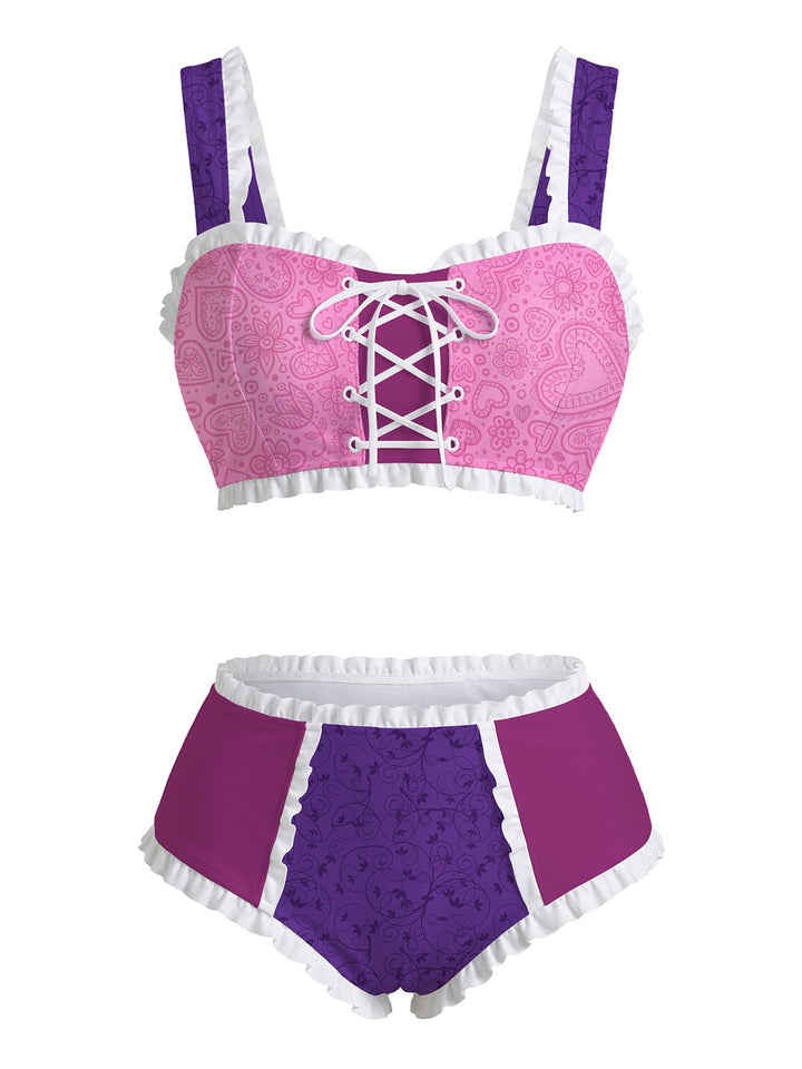 Multicolor 1950s Rapunzel Princess Swimsuit - vintage swimsuit, pin-up style