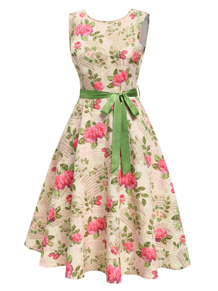 Multicolor 1950s Rose Pictorial Belted Dress — the kind of 1950s dress that makes strangers smile