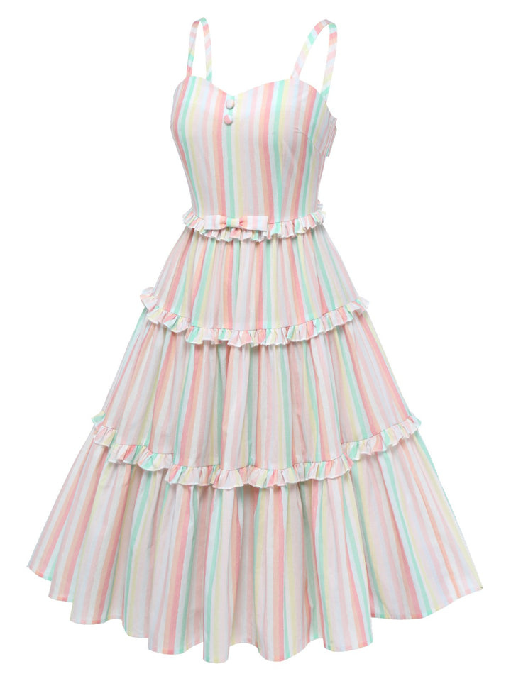 Multicolor 1950s Spaghetti Strap Striped Dress, vintage dress, retro fashion, rockabilly, pin-up fashion - perfect for women who love vintage and retro fashion