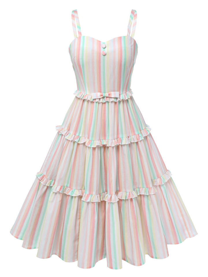Multicolor 1950s Spaghetti Strap Striped Dress, vintage dress, retro fashion, rockabilly, pin-up fashion - perfect for women who love vintage and retro fashion
