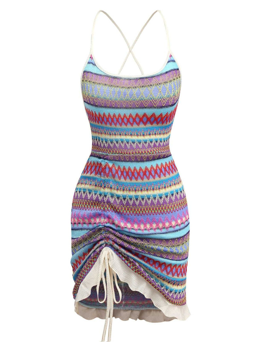 She slips into this 1960s Bohemian Drawstring Knit Straps Dress and suddenly it&