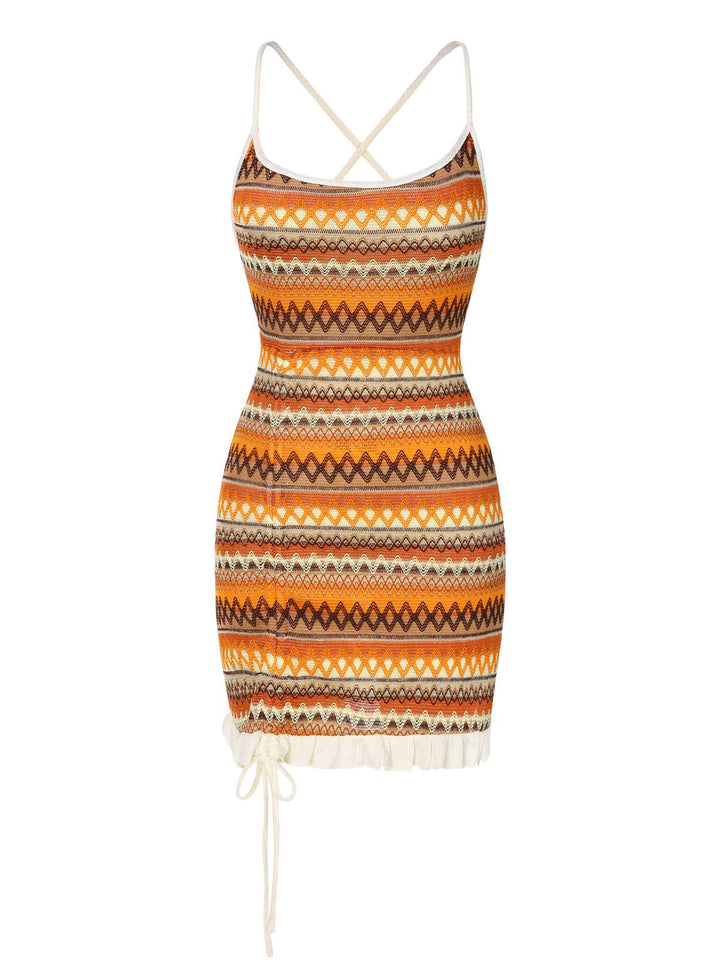 1960s Bohemian Drawstring Knit Straps Dress — the kind of 1960s dress that makes strangers smile