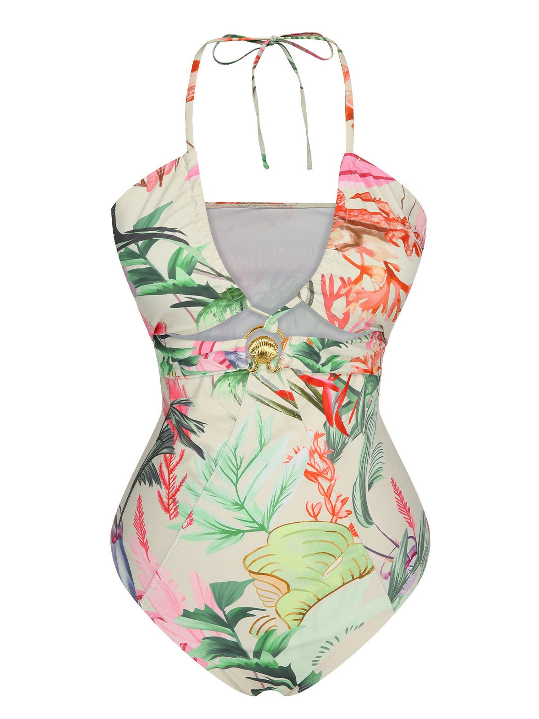 Multicolor 1960s Chest Buckle One-Piece Swimsuit, vintage swimsuit, pin-up swimwear - perfect for women who love vintage and retro fashion