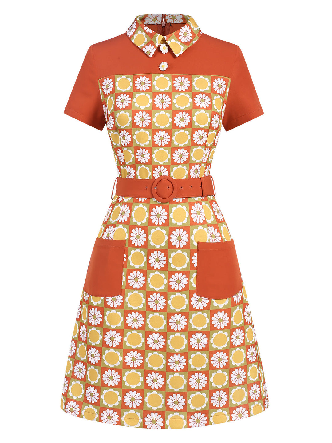 Multicolor 1960s Daisy Lapel Belt Dress, vintage dress, retro fashion - perfect for women who love vintage and retro fashion