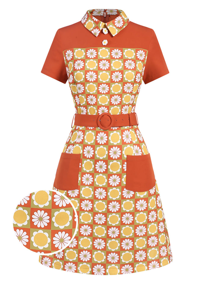 Multicolor 1960s Daisy Lapel Belt Dress, vintage dress, retro fashion - perfect for women who love vintage and retro fashion