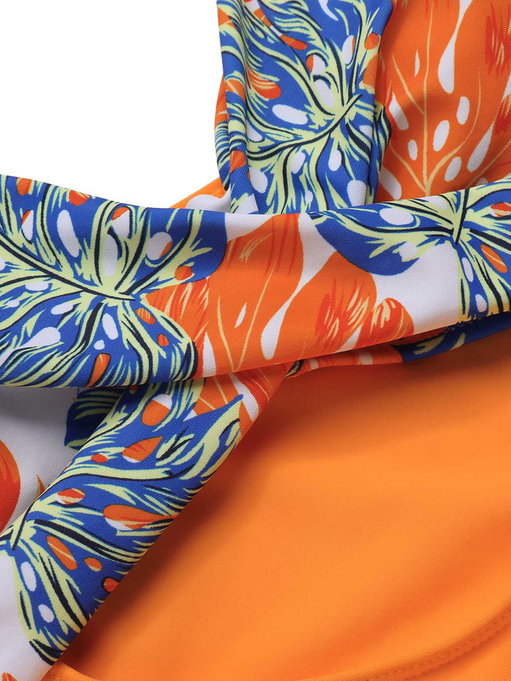 Multicolor 1960s Print Spaghetti Strap Swimsuit: 1960s Riviera elegance, reimagined for her