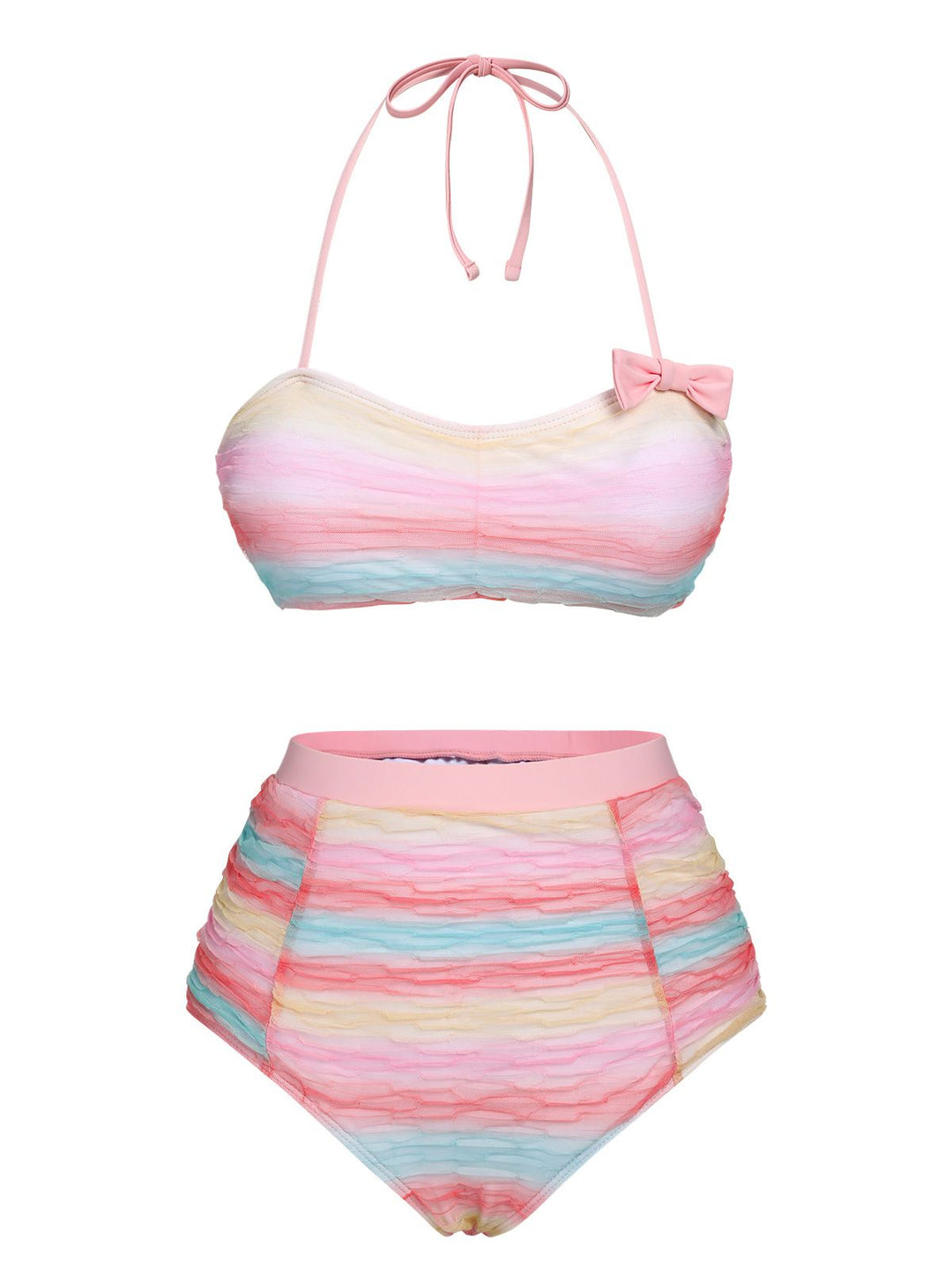 Multicolor 1960s Rainbow Mesh Bow Swimsuit, vintage swimsuit, pin-up swimwear - perfect for women who love vintage and retro fashion