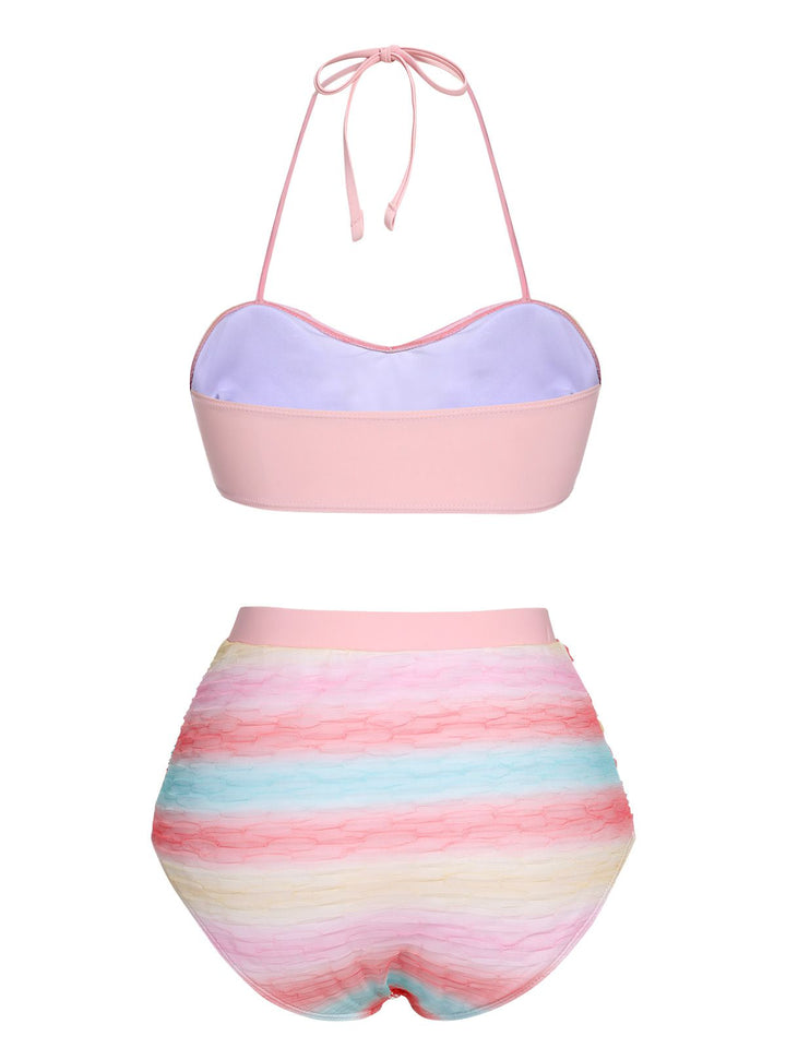 Multicolor 1960s Rainbow Mesh Bow Swimsuit, vintage swimsuit, pin-up swimwear - perfect for women who love vintage and retro fashion